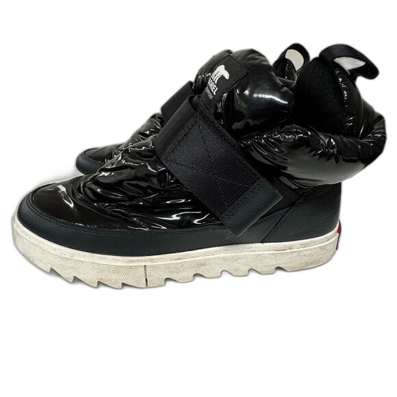 Sorel Joan of Arctic Next Strap Puff Boot Shiny Black Nylon Waterproof Sneaker - Picture 5 of 11